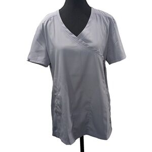 Koi Lite Grey Scrubs - Women's Large - Zippered Pocket - Mock Wrap Top